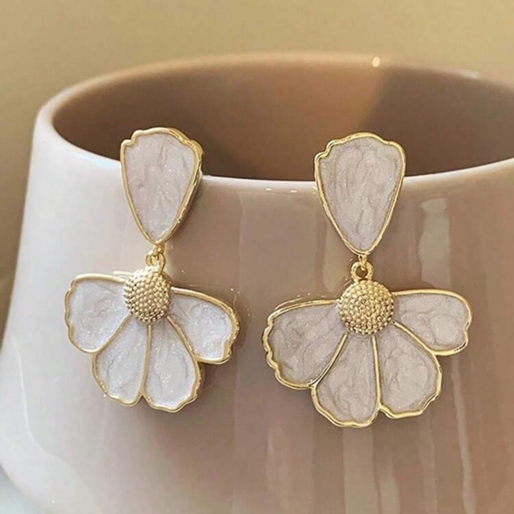 Anthropologie Gold and White Floral Earrings